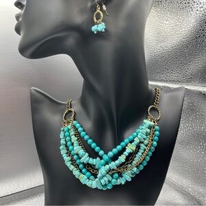 Turquoise Colored Necklace and Earrings Costume Jewelry Set